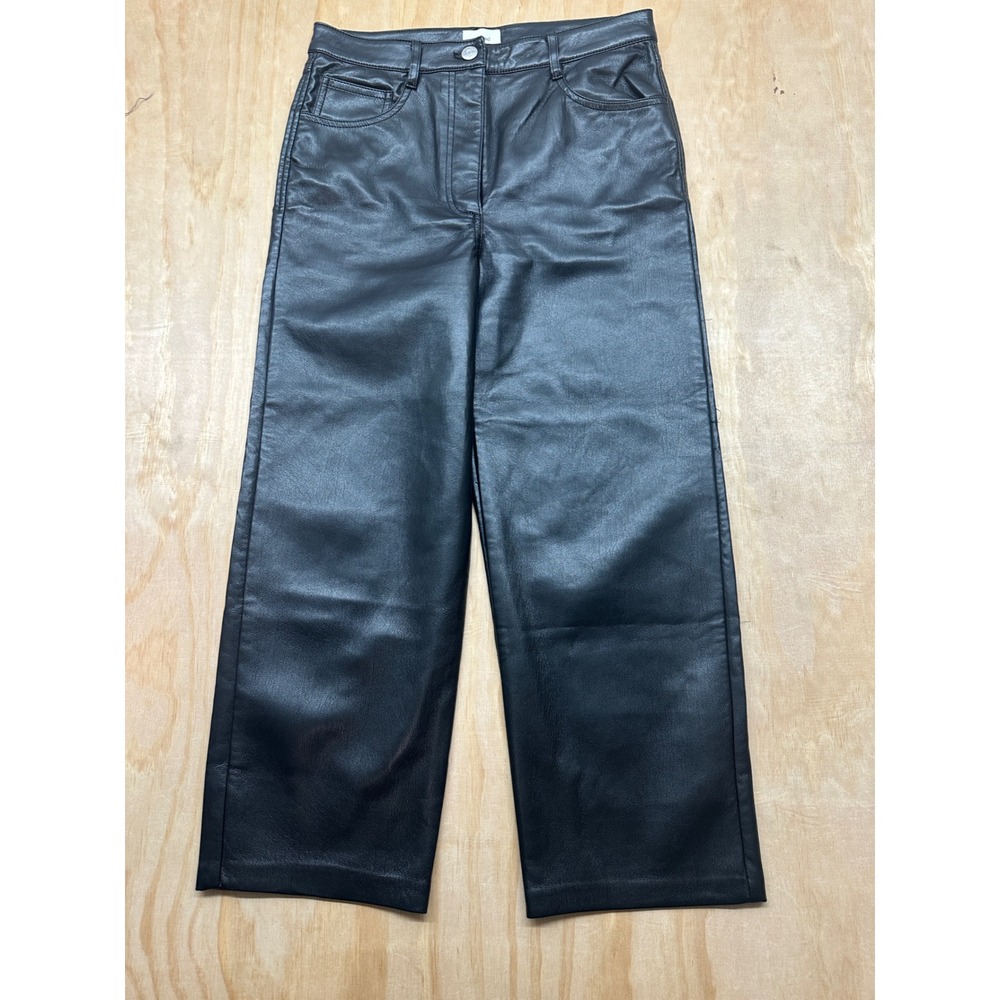 Wilfred Melina Faux Leather Cropped Pants Black Wide Leg 8 97132